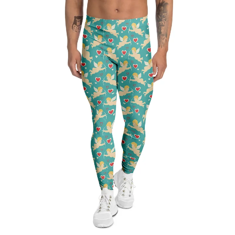 Early Access Blue Cupid And Heart Print Pattern Men's Leggings