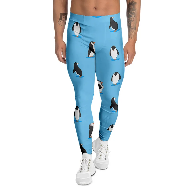 Extra Savings Blue Cute Penguin Print Pattern Men's Leggings