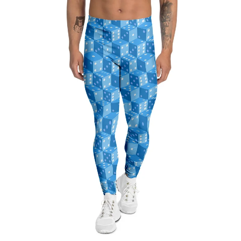 Closeout Blue Dice Casino Print Pattern Men's Leggings