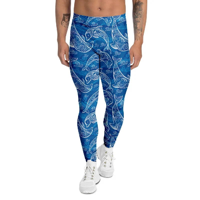Bonus Savings Blue Dolphins Ethnic Print Pattern Men's Leggings