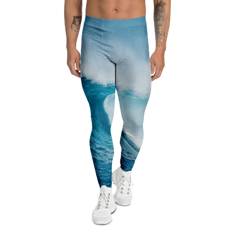 Final Sale Blue Ocean Wave Print Men's Leggings