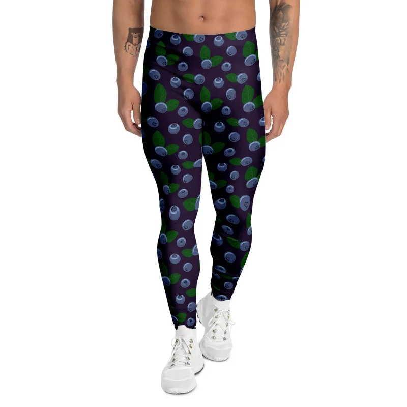 Price Cut Blueberry And Leaf Print Pattern Men's Leggings
