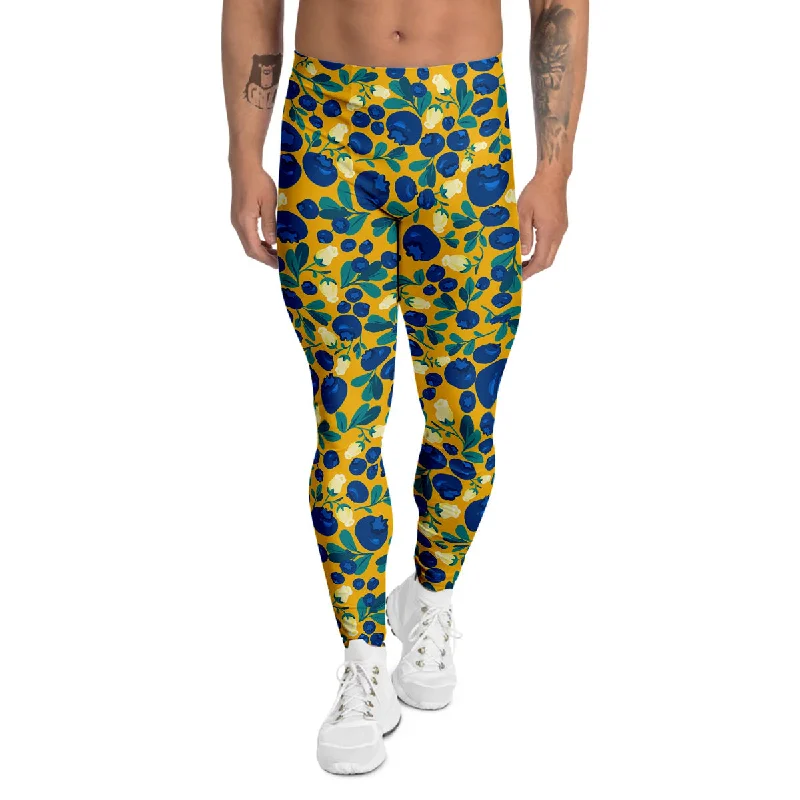 Massive Deals Blueberry Yellow Print Pattern Men's Leggings