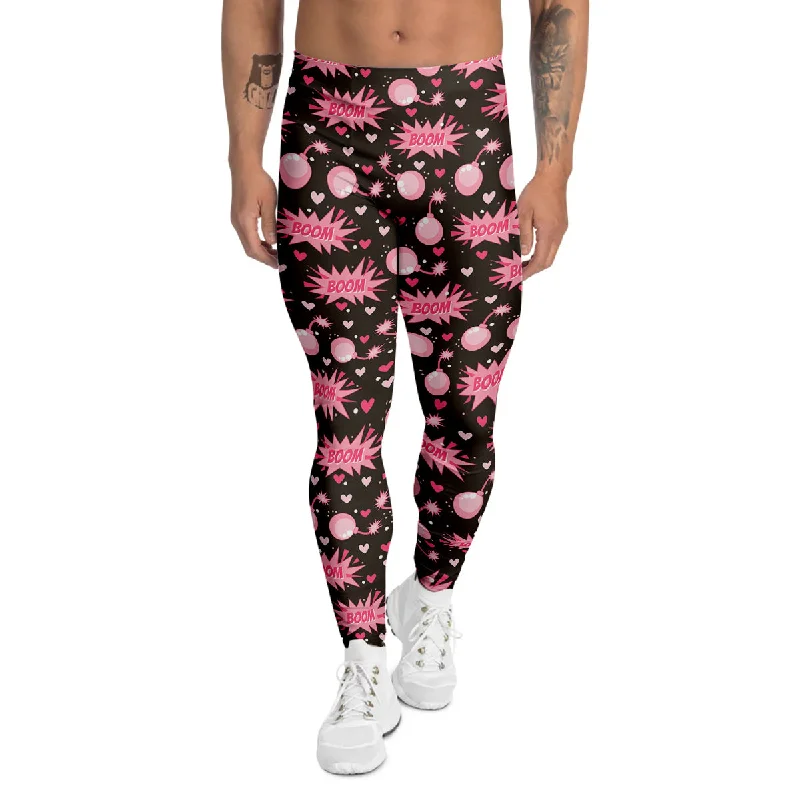 Deal Alert Bomb Boom Pink And Heart Print Pattern Men's Leggings