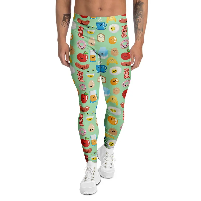 Deal Frenzy Breakfast Cartoon Print Pattern Men's Leggings