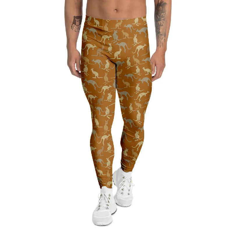 Grand Opening Sale Brown And Grey Kangaroo Print Pattern Men's Leggings