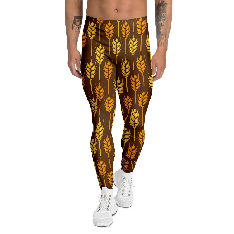 Weekend Flash Sale Brown And Yellow Wheat Print Pattern Men's Leggings