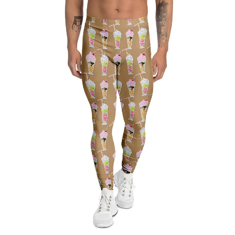 Seasonal Sale Brown Milkshake Print Pattern Men's Leggings