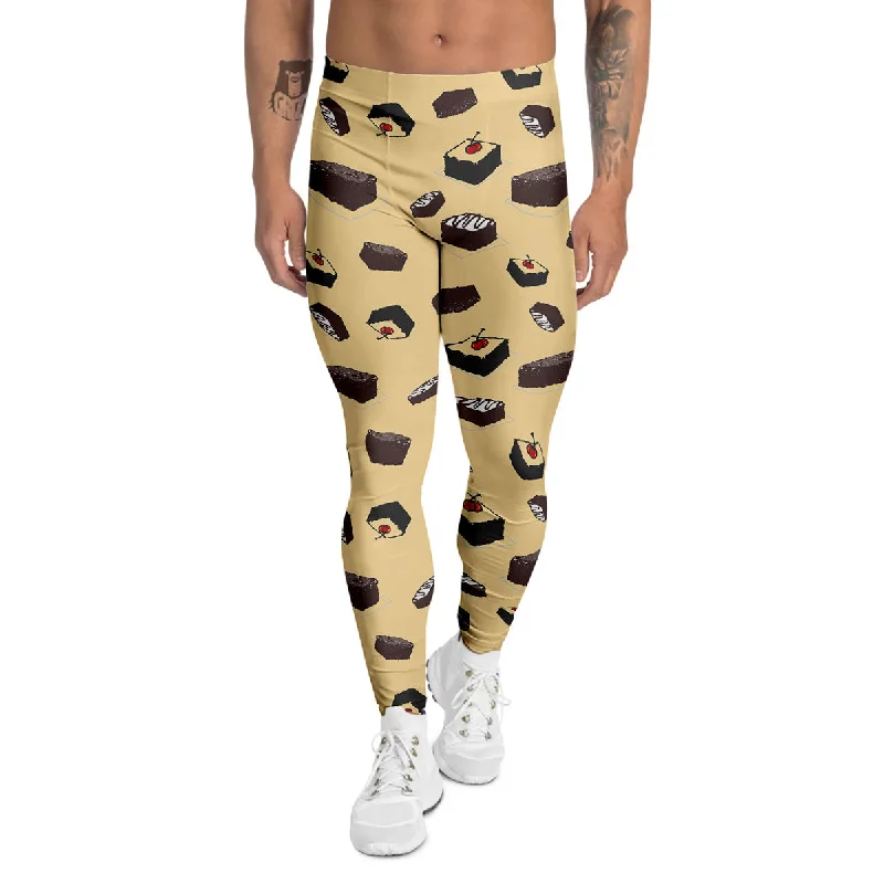 Unbeatable Prices Brownie Beige Print Pattern Men's Leggings