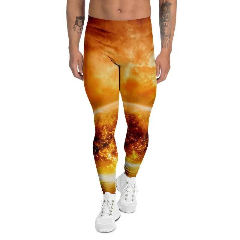 Savings Galore Burning Apocalyptic Planet Earth Print Men's Leggings