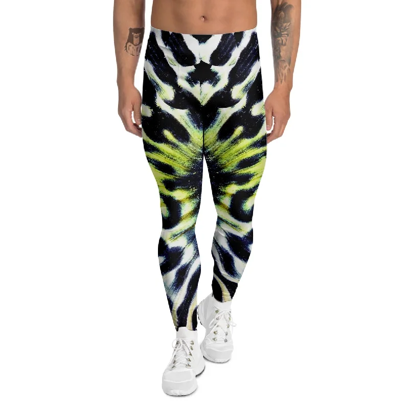 Quick Sale Butterfly Wing Skin Black White And Green Print Men's Leggings