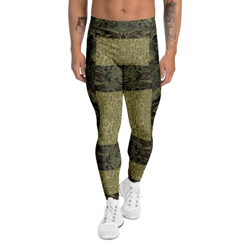 Crazy Savings Camouflage Tropical And Leopard Print Pattern Men's Leggings