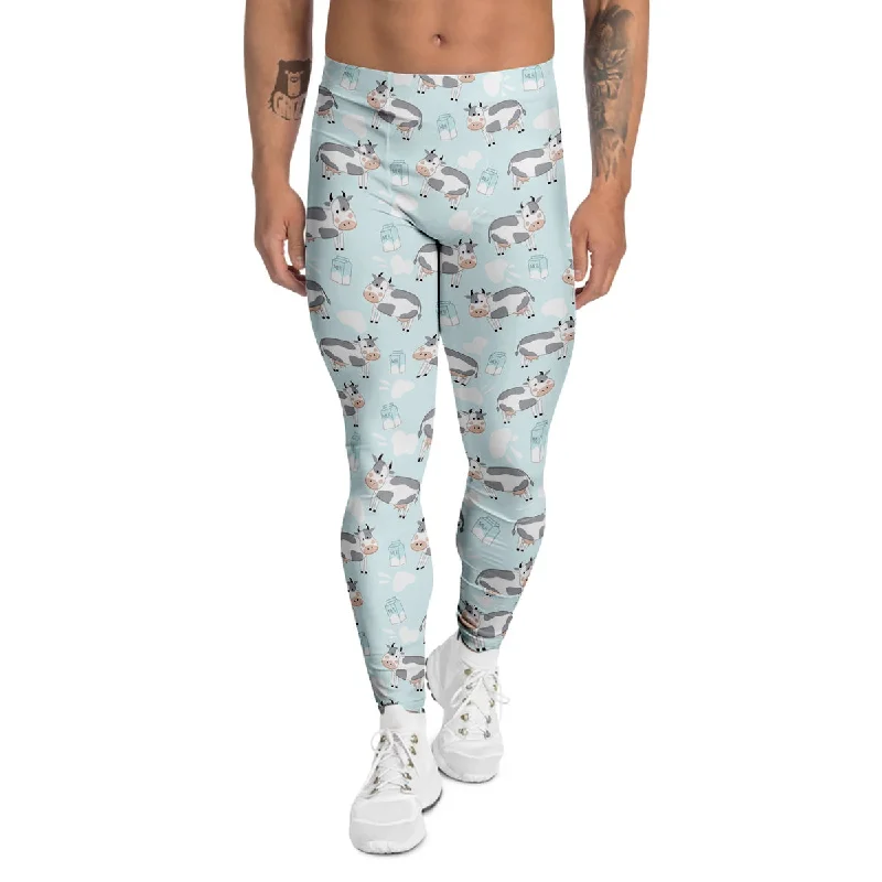 Savings Galore Cartoon Cows Milk Print Pattern Men's Leggings