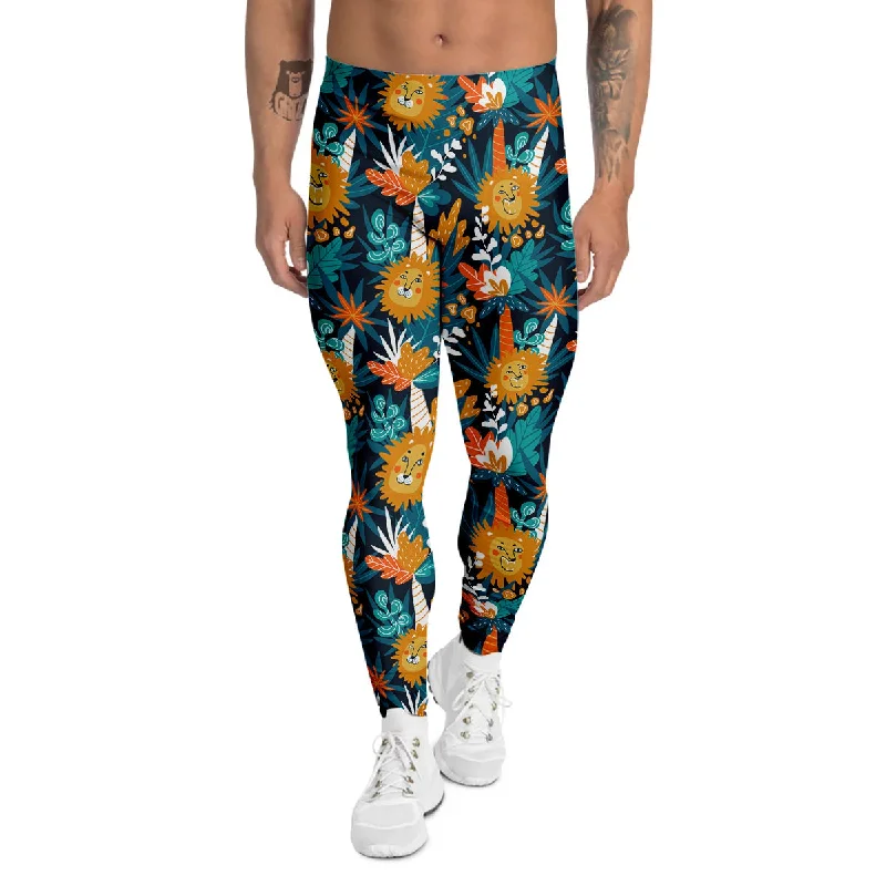 Massive Deals Cartoon Lion And Forest Print Pattern Men's Leggings