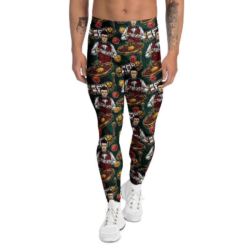 Savings Event Casino Croupier And Slot Machine Print Pattern Men's Leggings