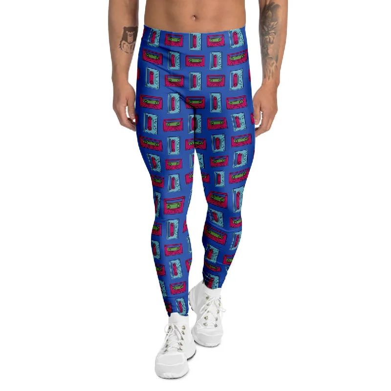 Super Sale Cassette Pink And Blue Print Pattern Men's Leggings