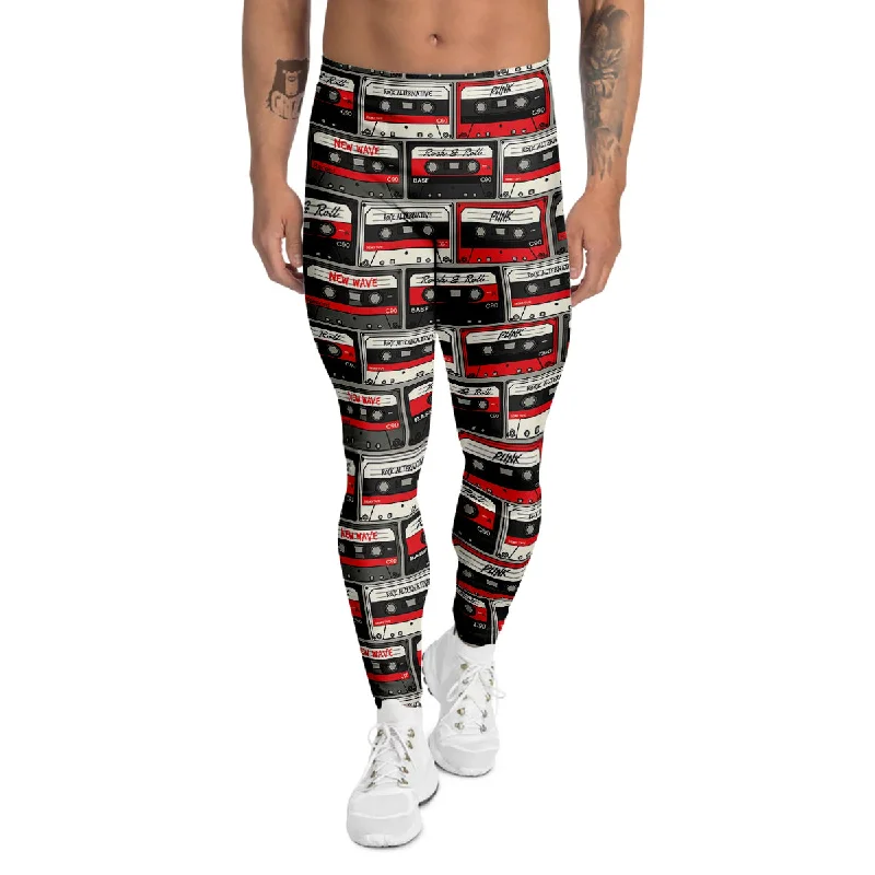 Warehouse Sale Cassette Red Punk Print Pattern Men's Leggings