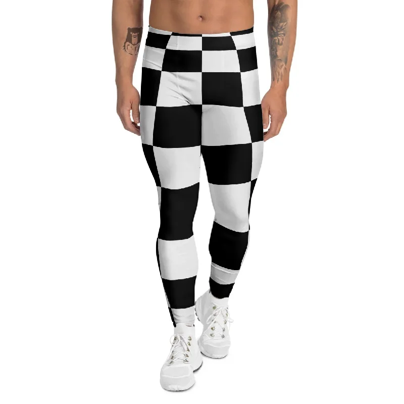 Weekend Flash Sale Checkered Board And Convex Shape Print Men's Leggings