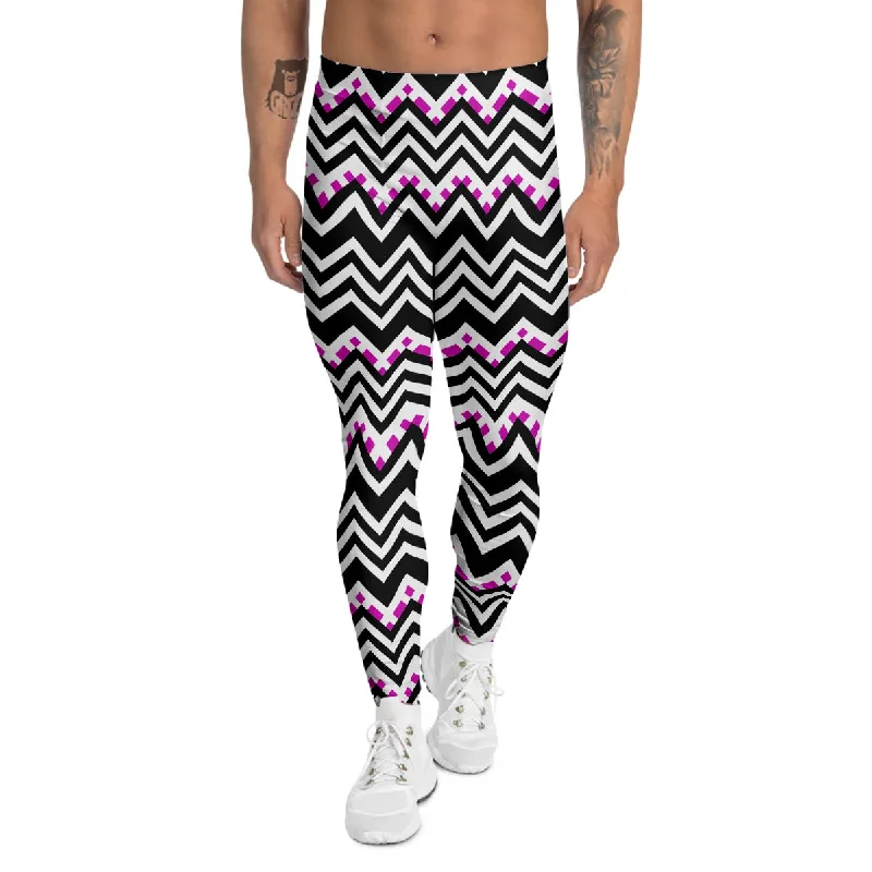 Buy More, Save More Chevron Zigzag Black Pink Print Pattern Men's Leggings