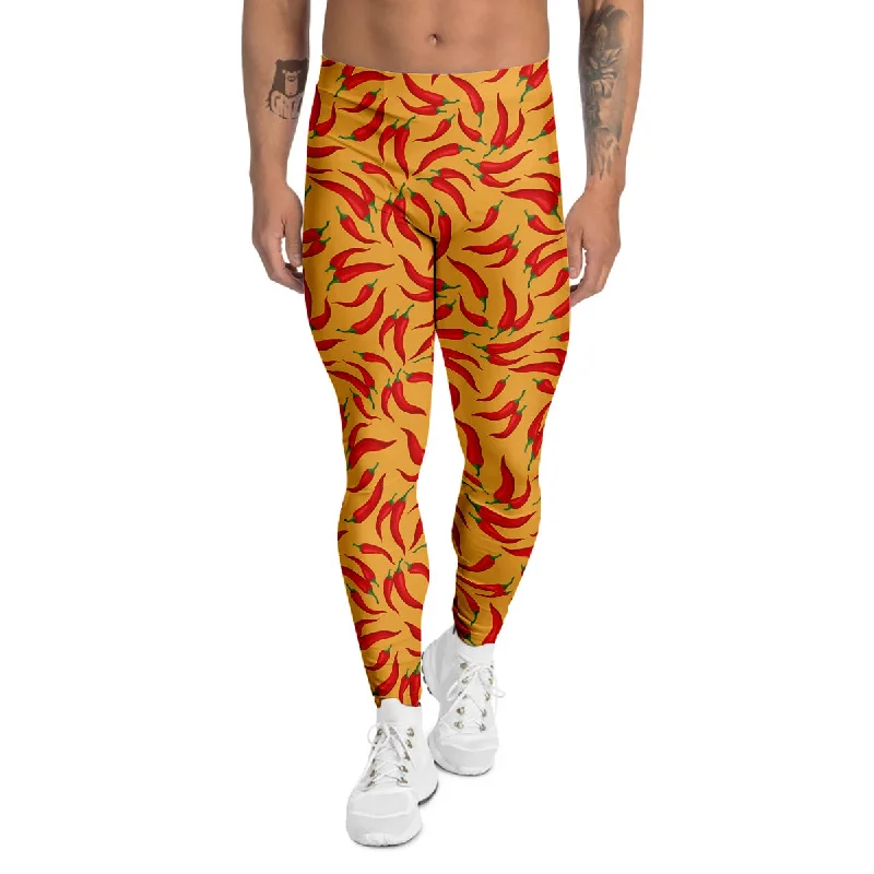 Price Drop Chili Pepper And Orange Print Pattern Men's Leggings
