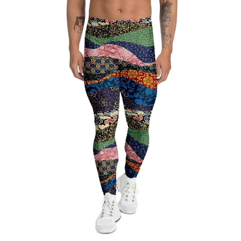 Members Only Chinese Fabric Art Print Pattern Men's Leggings