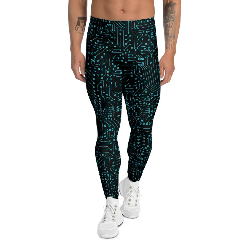 Limited Availability Circuit Black Blue Print Pattern Men's Leggings