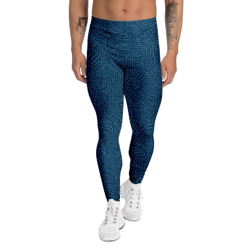 Don't Wait Circuit Blue Print Pattern Men's Leggings
