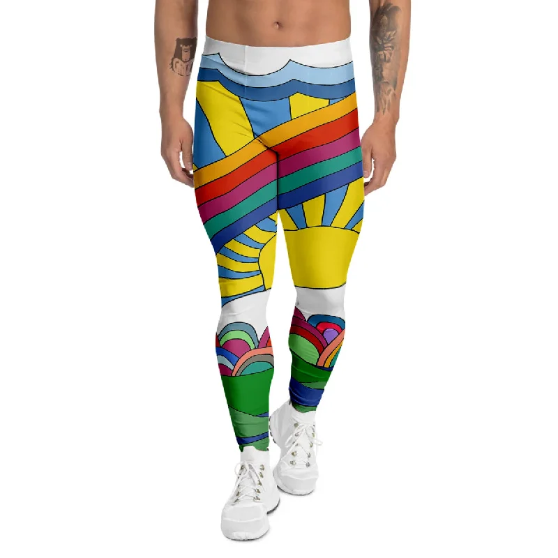Online Specials Clouds Rainbows Hippie Art Print Men's Leggings