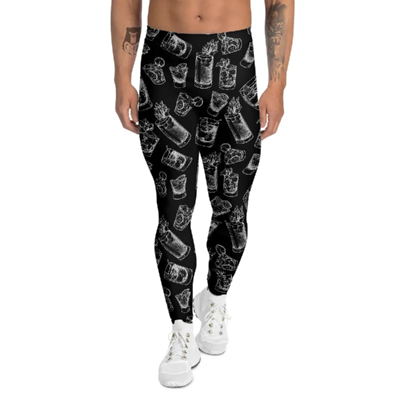 Clearance Items Cocktail Black And White Doodle Print Pattern Men's Leggings