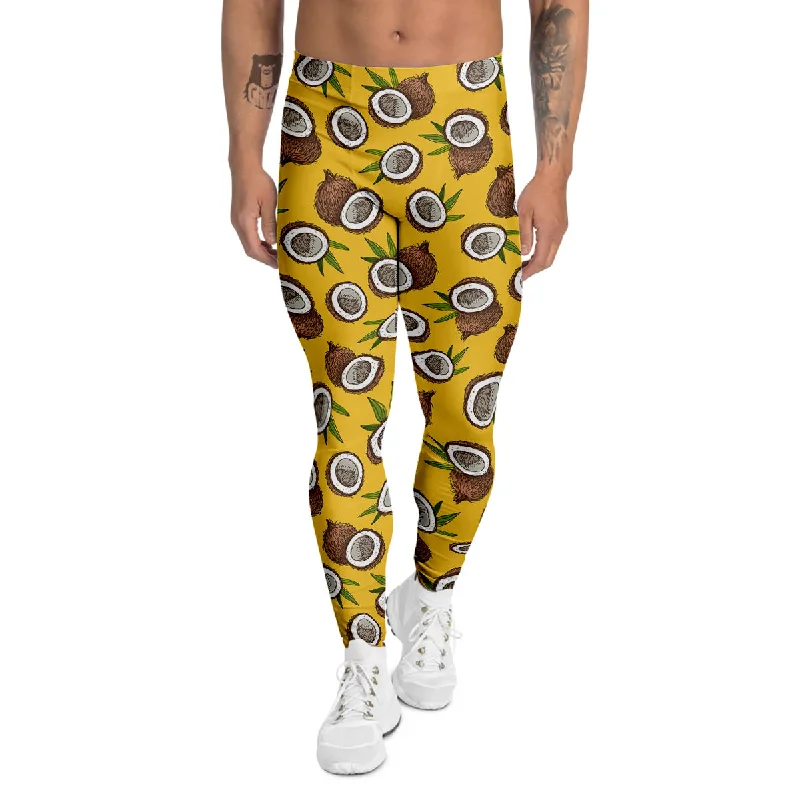 Special Price Coconut Yellow Vintage Print Pattern Men's Leggings