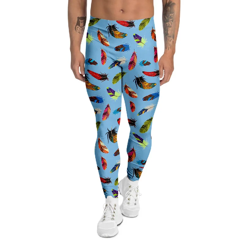 Overstock Colored Feathers Print Pattern Men's Leggings