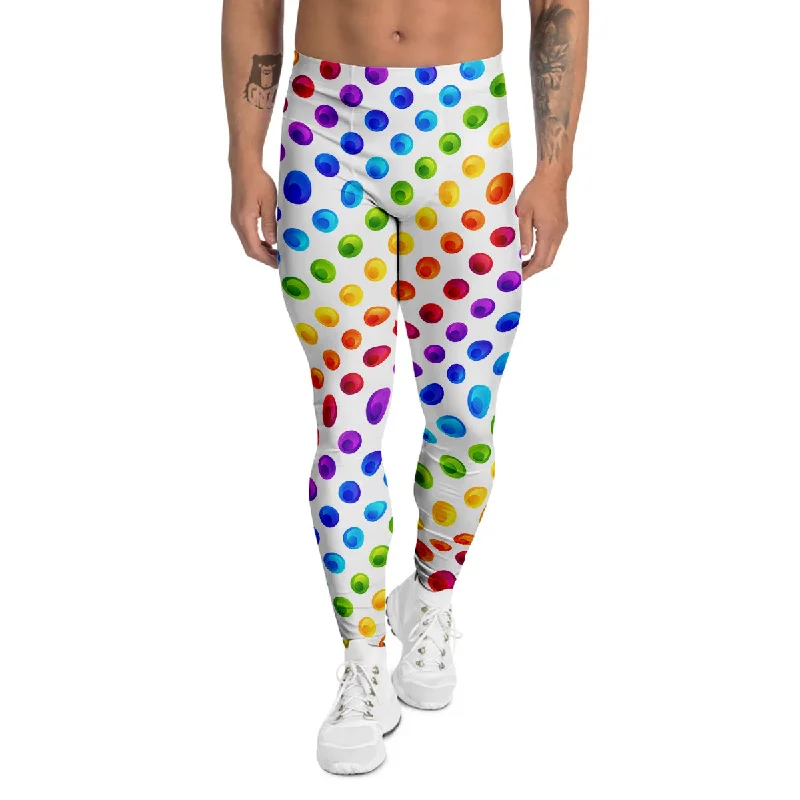 New Deals Colored Polka Dots Rainbow Print Pattern Men's Leggings
