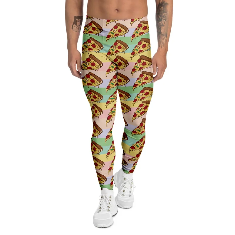 Exclusive Savings Colorful Pizza And Stiped Pastel Print Pattern Men's Leggings