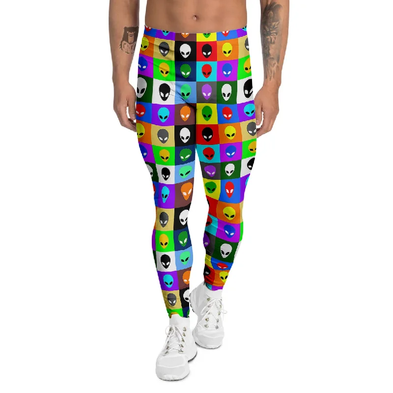 Daily Deals Colorful Retro Aliens Face Print Pattern Men's Leggings