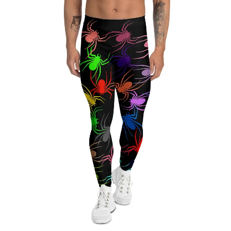 Act Fast Colorful Spider And Spiral Web Print Men's Leggings