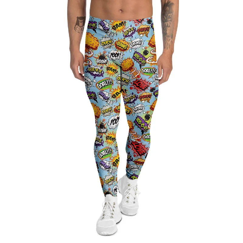 Price Meltdown Comics Book Speech Print Pattern Men's Leggings