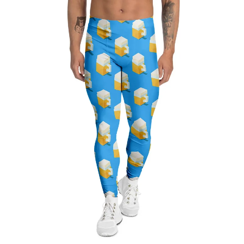 Sneak Peek Sale Cubic Beer Mugs On Blue Print Pattern Men's Leggings