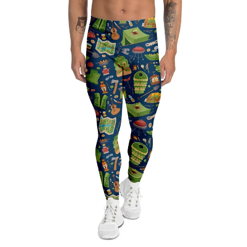 Referral Discount Cute Camping Equipment Print Pattern Men's Leggings