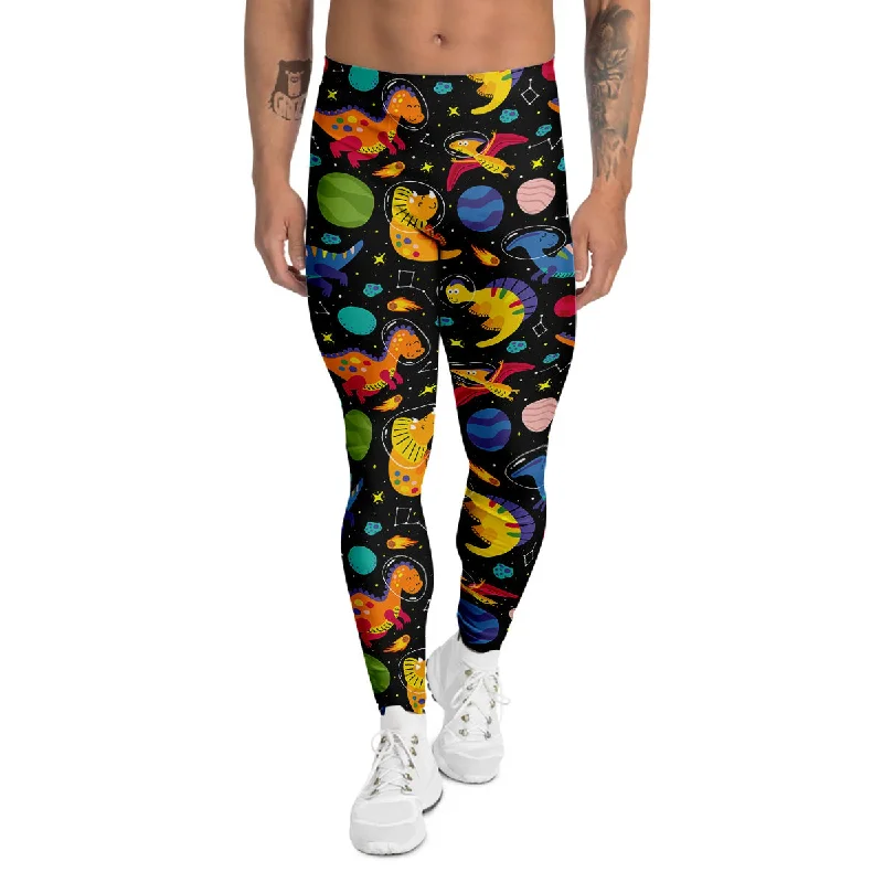 Get It Before It’s Gone Cute Dinosaurs In Space Print Pattern Men's Leggings