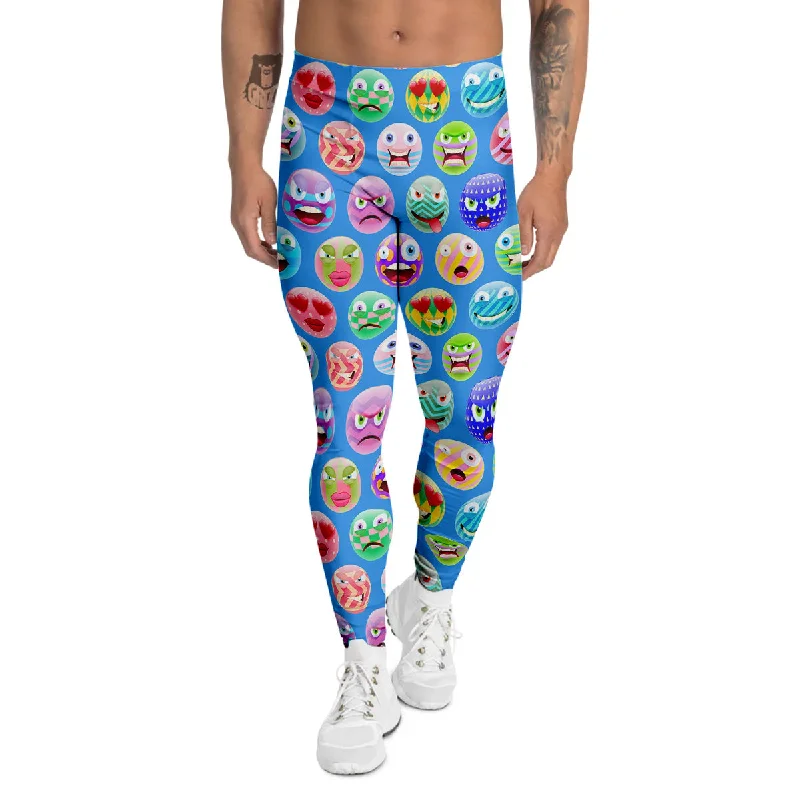 Limited Edition Cute Emoji Blue Print Pattern Men's Leggings