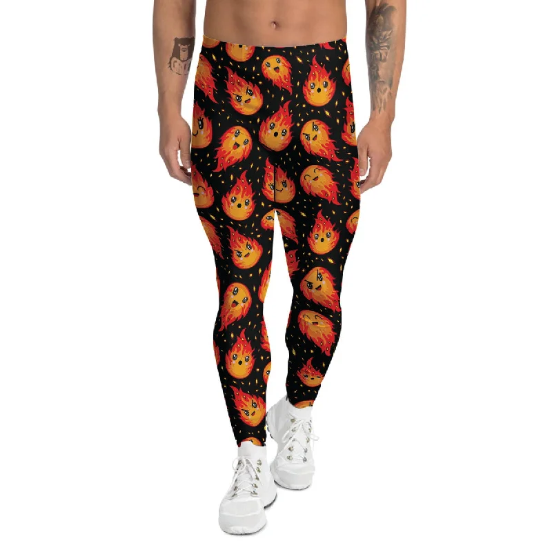 Price Slash Cute Fire Cartoons Print Pattern Men's Leggings
