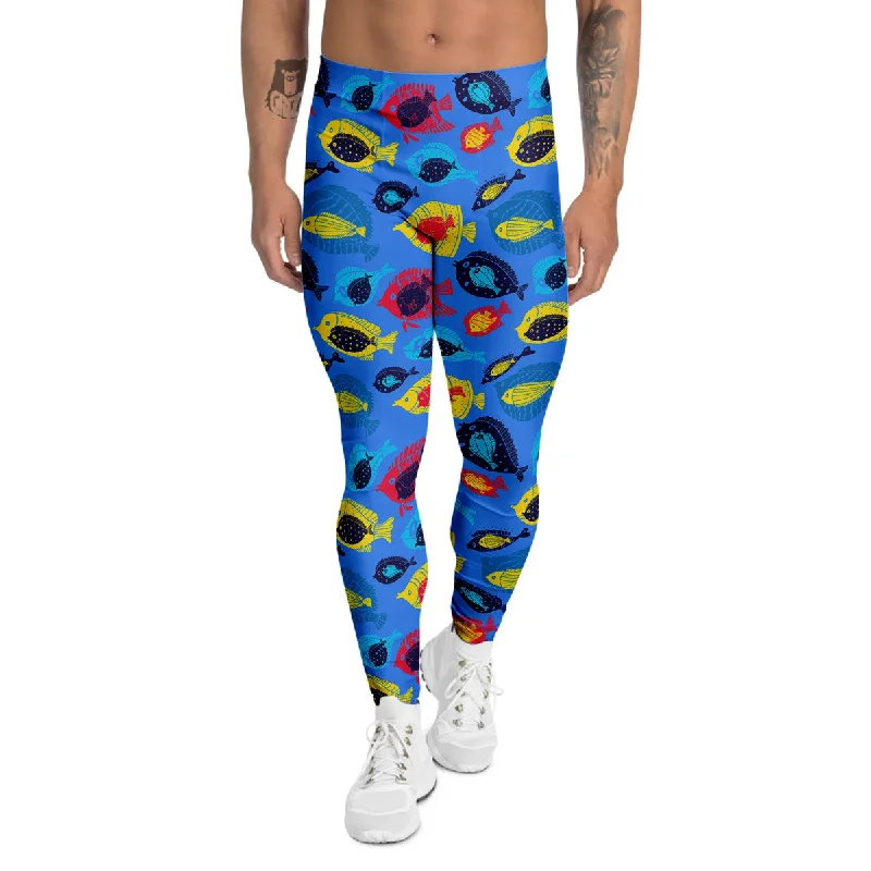 Doorbuster Deal Cute Fish Colorful Blue Print Pattern Men's Leggings