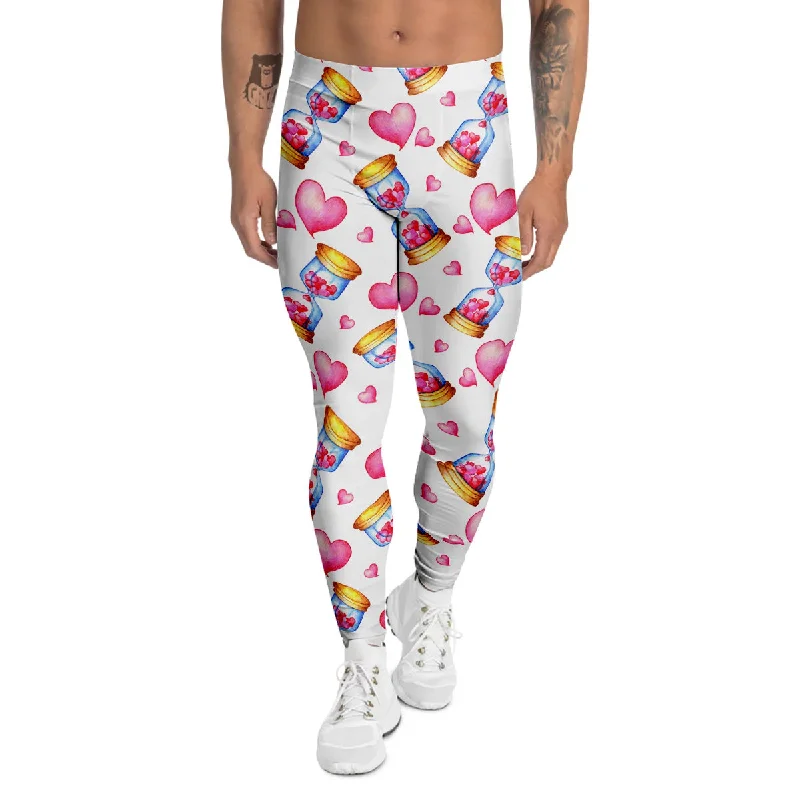 Flash Sale Cute Hourglass Hearts Print Pattern Men's Leggings