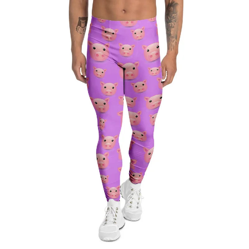 The Best Prices Cute Pink Pig Face Emoji Print Pattern Men's Leggings