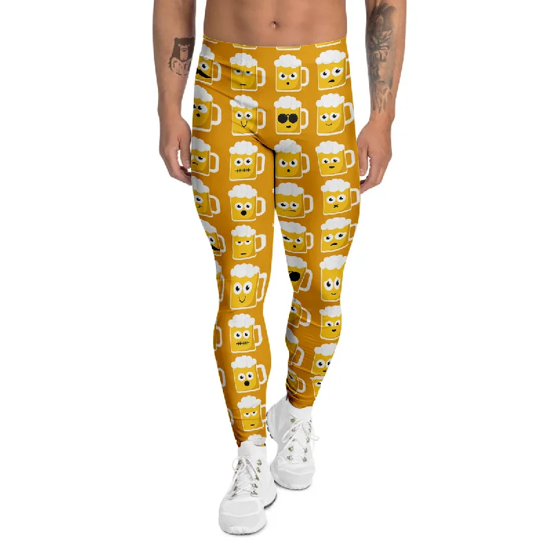 Reduced Prices Emoji Beer Mugs Yellow Print Pattern Men's Leggings