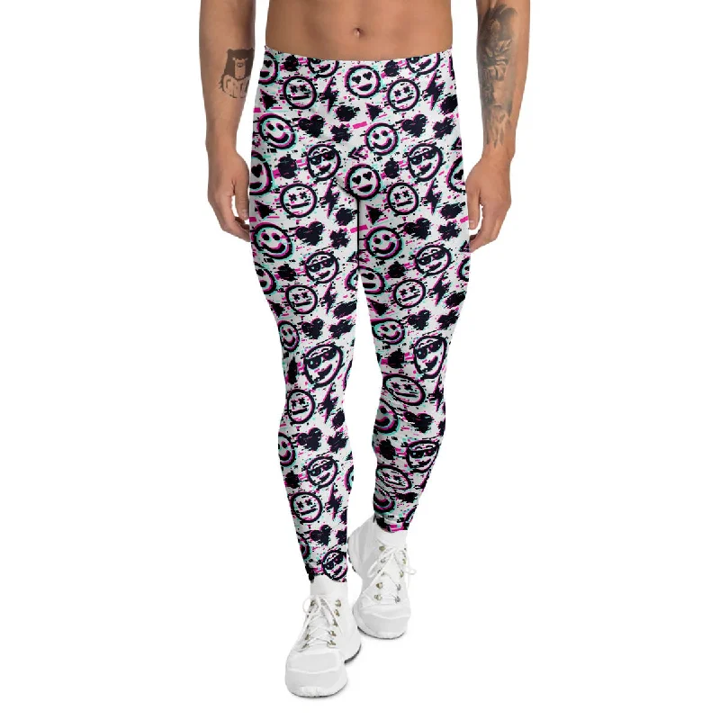 New Deals Emoji Glitch Neon Print Pattern Men's Leggings