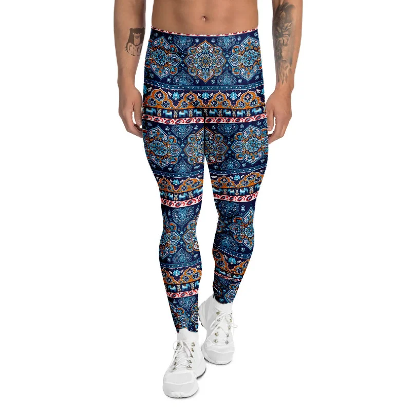 Bonus Savings Ethnic Mandala Blue Print Pattern Men's Leggings