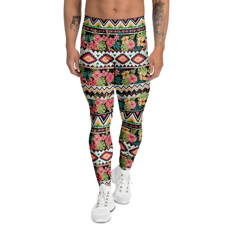 Crazy Deals Ethnic Mix Tropical Flower Print Pattern Men's Leggings