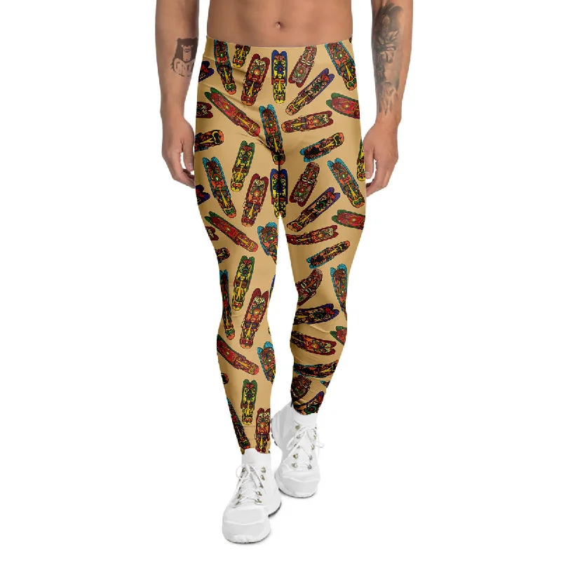 Deal Alert Ethnic Tribal Vintage Style African Mask Print Pattern Men's Leggings