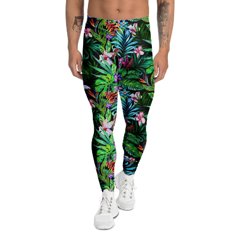 Price Fest Exotic Hibiscus And Palm Print Pattern Men's Leggings